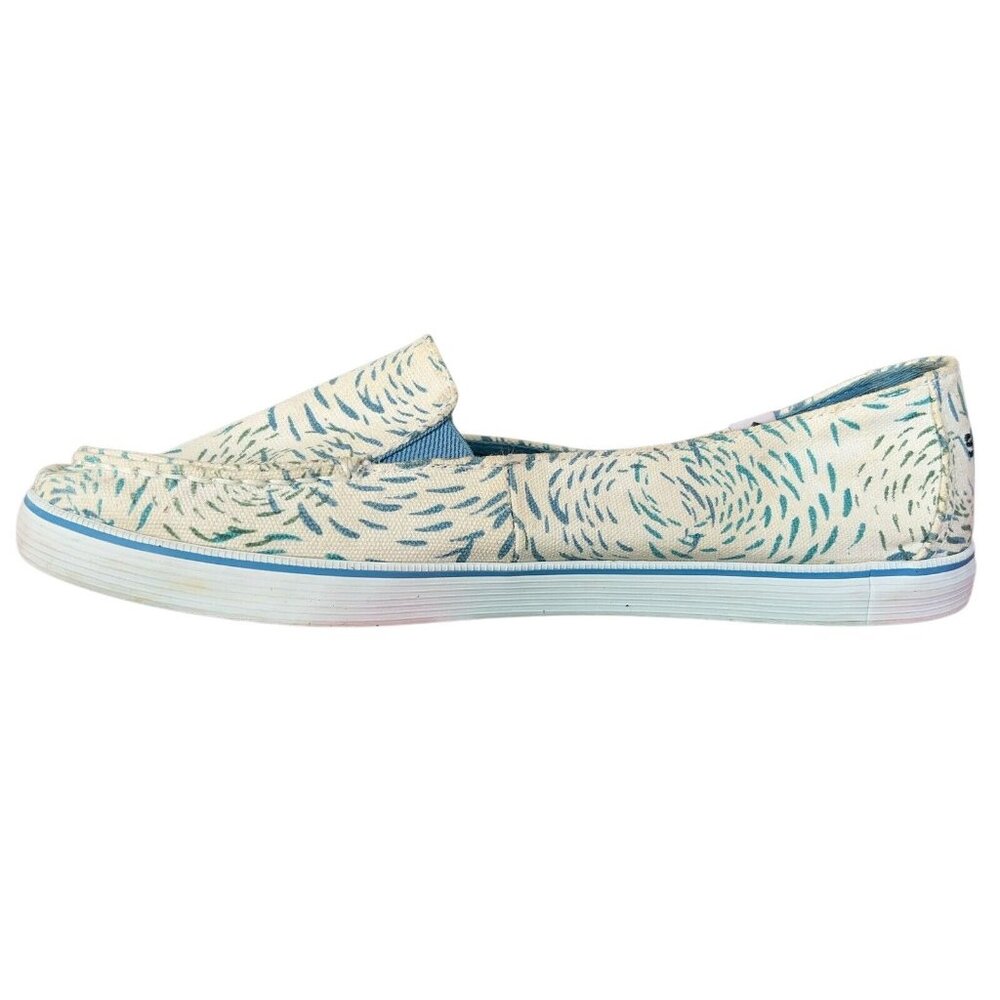 Sperry Top Sider Zuma White Blue Canvas Slip On Moc Loafer Shoes Womens 9.5 M